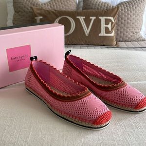 KATE SPADE Ballet Flats IN BOX Knottingham knitted espadrille PINK RED SZ 8.5